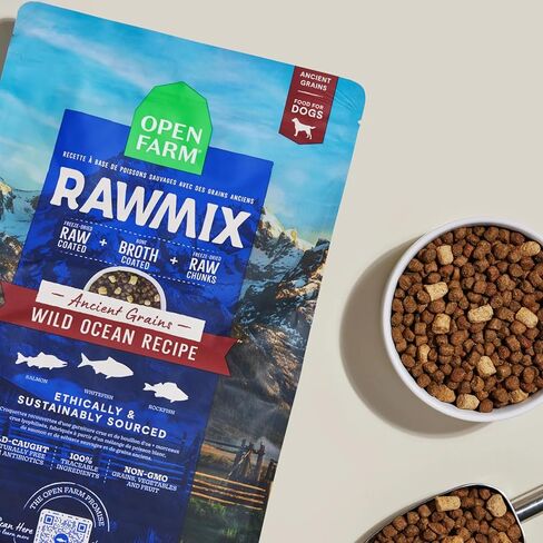 Open Farm RawMix Ancient Grains Wild-Ocean Recipe for Dogs, Includes Kibble, Bone Broth, and Freeze Dried Raw, Inspired by The Wild, Humanely Raised Protein and Non-GMO Fruits and Veggies, 20 lb in Kuwait