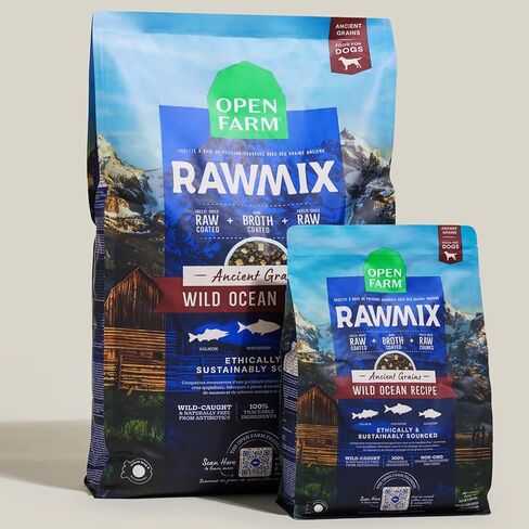 Open Farm RawMix Ancient Grains Wild-Ocean Recipe for Dogs, Includes Kibble, Bone Broth, and Freeze Dried Raw, Inspired by The Wild, Humanely Raised Protein and Non-GMO Fruits and Veggies, 20 lb in Kuwait