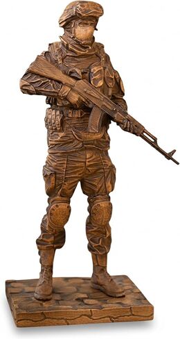 Handmade Wooden Cossack with Machine Gun Statue - Premium Beech Wood with Toner Finish, Hand-Carved Heroic Figurine, Rustic and Traditional Home Decor,Detailed Historical Art Sculpture for Living Room in Saudi Arabia