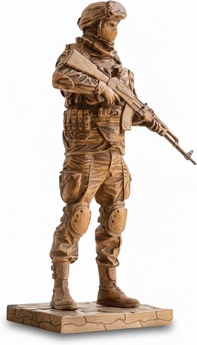 Handmade Wooden Cossack with Machine Gun Statue - Premium Beech Wood with Toner Finish, Hand-Carved Heroic Figurine, Rustic and Traditional Home Decor,Detailed Historical Art Sculpture for Living Room in Saudi Arabia