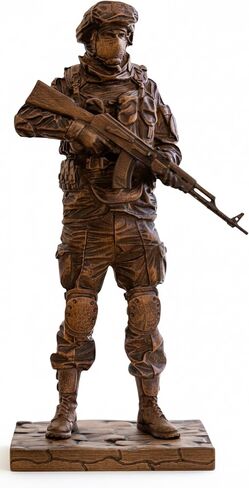 Handmade Wooden Cossack with Machine Gun Statue - Premium Beech Wood with Toner Finish, Hand-Carved Heroic Figurine, Rustic and Traditional Home Decor,Detailed Historical Art Sculpture for Living Room in Saudi Arabia