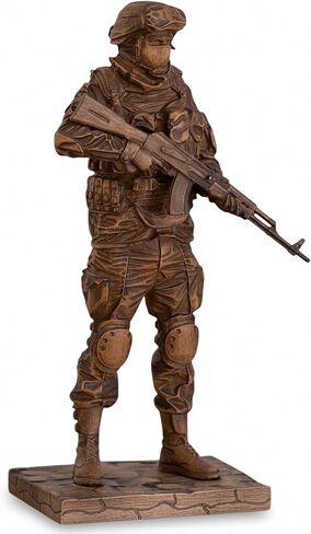 Handmade Wooden Cossack with Machine Gun Statue - Premium Beech Wood with Toner Finish, Hand-Carved Heroic Figurine, Rustic and Traditional Home Decor,Detailed Historical Art Sculpture for Living Room in Saudi Arabia