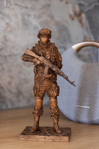 Handmade Wooden Cossack with Machine Gun Statue - Premium Beech Wood with Toner Finish, Hand-Carved Heroic Figurine, Rustic and Traditional Home Decor,Detailed Historical Art Sculpture for Living Room in Saudi Arabia