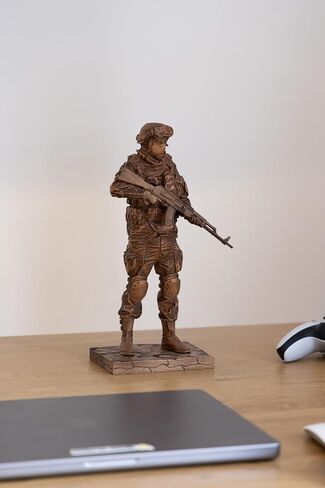Handmade Wooden Cossack with Machine Gun Statue - Premium Beech Wood with Toner Finish, Hand-Carved Heroic Figurine, Rustic and Traditional Home Decor,Detailed Historical Art Sculpture for Living Room in Saudi Arabia
