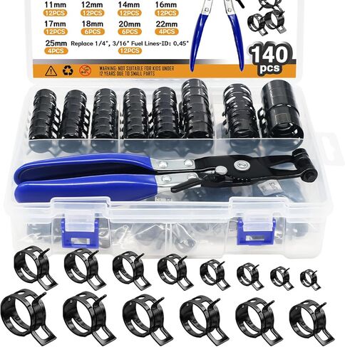 84PCS 7-17mm Fuel Line Hose Spring Clamp Firmware Silicone Vacuum & Automotive Replacement Fastener Sorting Kit, Black Manganese Steel Spring Hose Clamp DD006-b in Kuwait