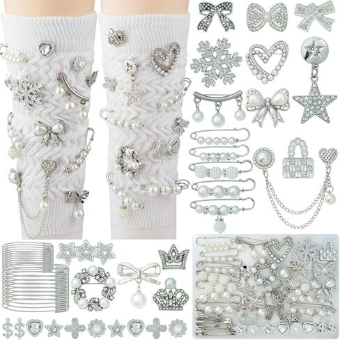 DoDoBeads 335 Pcs Junk Socks Charms Kit with Letter Beads, Gold Charms for Socks, Brooches and Pins for Women, Charms for Socks Safety Pin, Junk Charms, Pearl Sock Charms, Rhinestone Junk Socks Charms in Saudi Arabia