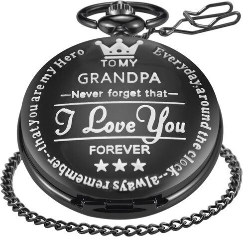 Black Grandpa Quartz Pocket Watch Japan Movement with Belt Clip Chain -Black in Kuwait