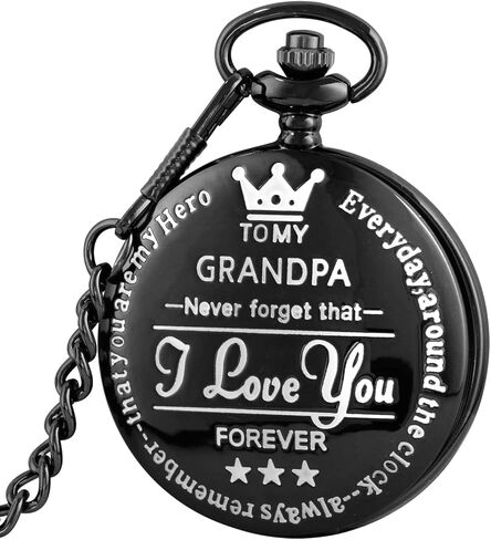 Black Grandpa Quartz Pocket Watch Japan Movement with Belt Clip Chain -Black in Kuwait