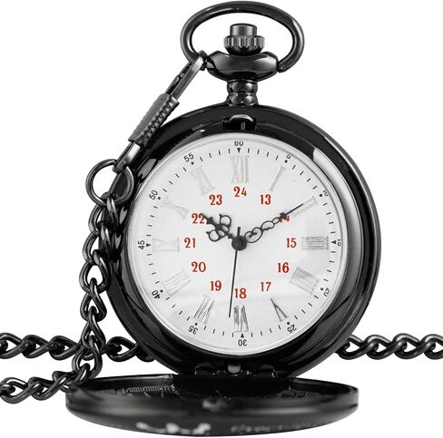 Black Grandpa Quartz Pocket Watch Japan Movement with Belt Clip Chain -Black in Kuwait