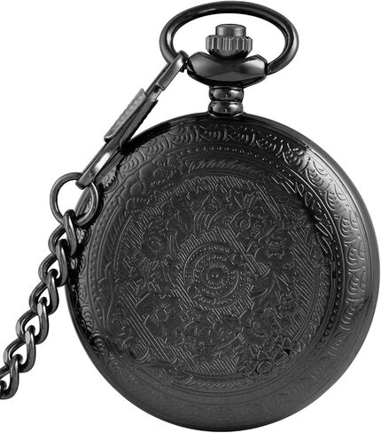 Black Grandpa Quartz Pocket Watch Japan Movement with Belt Clip Chain -Black in Kuwait