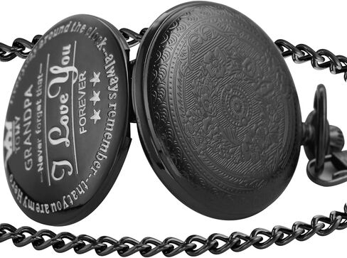 Black Grandpa Quartz Pocket Watch Japan Movement with Belt Clip Chain -Black in Kuwait