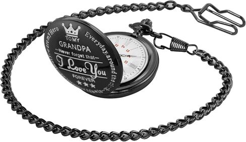 Black Grandpa Quartz Pocket Watch Japan Movement with Belt Clip Chain -Black in Kuwait