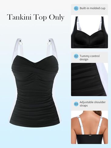 RELLECIGA Women's Tummy Control Tankini Top Twist Bathing Suit Top Ruched Swimsuit in Saudi Arabia
