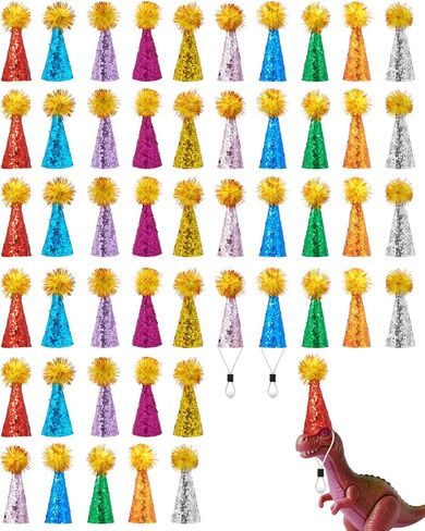 Pet Show 10 حزمة Mini Party Hats for the pottives tovements toys dinosaur hats tiny tiny for topers contlulful doll party decor abic abic ab dece with tinsel pom pom Kids Kids Cake Toppers accessories in Kuwait