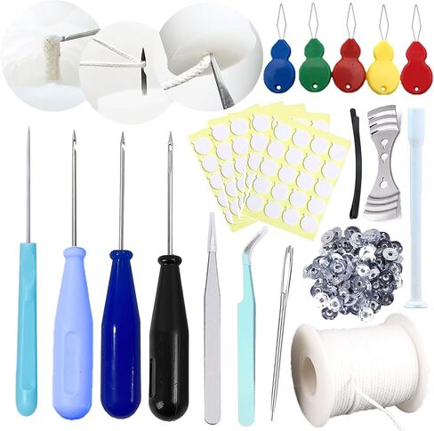 13PCS Mold Punch Needle with Hook & Eye,Candle Wick Inserting Tool for Molds Large-Eye Needle for Candle Silicone Molds,Candle Wick Roll 200 Ft 24 Wick Spool(2 Style),Threader,Candle Wick Holders in Saudi Arabia