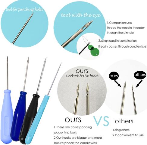 13PCS Mold Punch Needle with Hook & Eye,Candle Wick Inserting Tool for Molds Large-Eye Needle for Candle Silicone Molds,Candle Wick Roll 200 Ft 24 Wick Spool(2 Style),Threader,Candle Wick Holders in Saudi Arabia