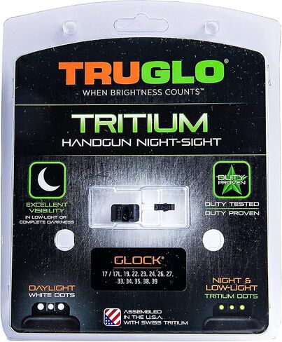 TRUGLO التريتيوم مسدس البصر | مشاهد ليلية أمامية وخلفية عالية الوضوح مع نقاط بيضاء في ضوء النهار ونقاط تريتيوم منخفضة الإضاءة، متوافقة مع مسدسات غلوك in Kuwait