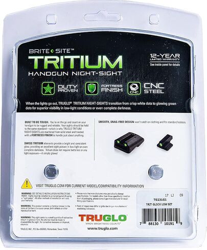 TRUGLO التريتيوم مسدس البصر | مشاهد ليلية أمامية وخلفية عالية الوضوح مع نقاط بيضاء في ضوء النهار ونقاط تريتيوم منخفضة الإضاءة، متوافقة مع مسدسات غلوك in Kuwait