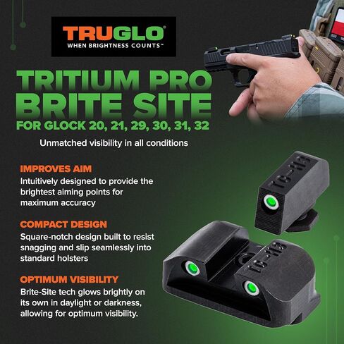 TRUGLO التريتيوم مسدس البصر | مشاهد ليلية أمامية وخلفية عالية الوضوح مع نقاط بيضاء في ضوء النهار ونقاط تريتيوم منخفضة الإضاءة، متوافقة مع مسدسات غلوك in Kuwait