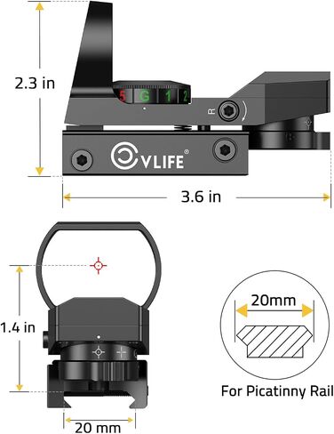 CVLIFE 1X22X33 أحمر أخضر نقطة بندقية النطاق البصري جهاز الرؤية العاكس مع السكك الحديدية 20 مللي متر in Kuwait