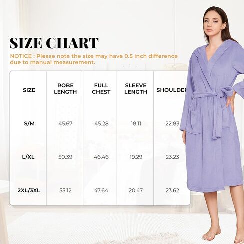LYCY Womens Hooded Plush Long Robe, Soft Warm Bathrobe for Women Mid-Length Fluffy Spa Robe in Kuwait