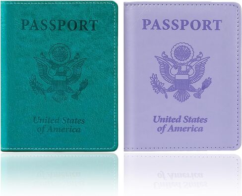 Passport Holder for Travel, 2 PCS Passport Holder, Travel Passport Holders Must Haves for Women Men, Pink and Purple Passport Cover Passport Wallet Case Holders for Travel Cruise Ship Essentials Gifts in Kuwait