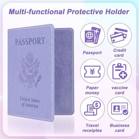 Passport Holder for Travel, 2 PCS Passport Holder, Travel Passport Holders Must Haves for Women Men, Pink and Purple Passport Cover Passport Wallet Case Holders for Travel Cruise Ship Essentials Gifts in Kuwait
