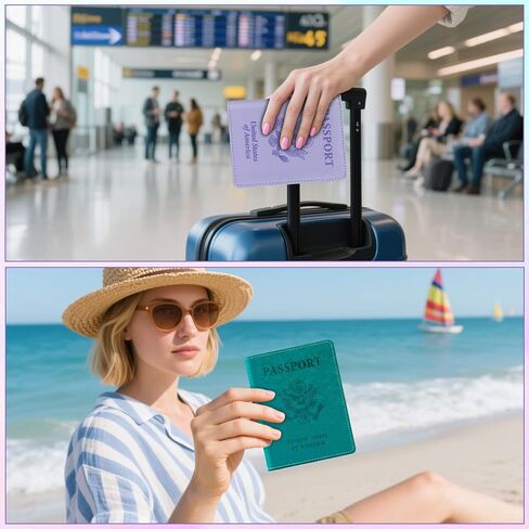 Passport Holder for Travel, 2 PCS Passport Holder, Travel Passport Holders Must Haves for Women Men, Pink and Purple Passport Cover Passport Wallet Case Holders for Travel Cruise Ship Essentials Gifts in Kuwait