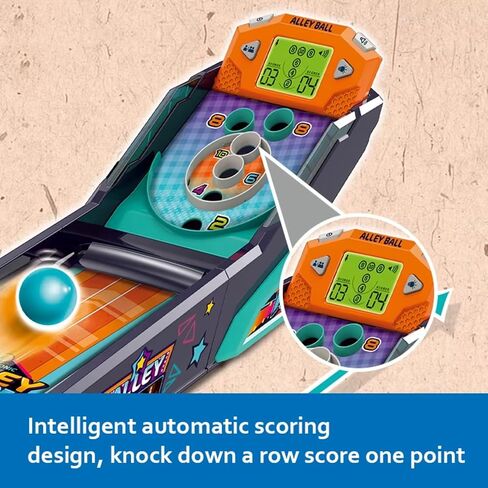 Alley Ball Game — Electronic Roll & Score Tabletop Arcade, Auto Scoring with Lights & Sound, Pull-Handle Launcher — 1-2 Players, Mini Arcade Game for Kids in Kuwait