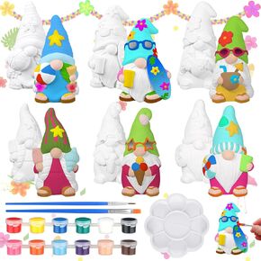 Croblissful 6 مجموعات Gnome الشتاء ترسم تماثيل السيراميك الخاصة بك على استعداد لطلاء التماثيل الشتوية جنوم الفنون والحرف الجص غير مصممة مع الطلاء لوحة الفرشاة للبالغين عيد الميلاد ديكور الشتاء in Kuwait