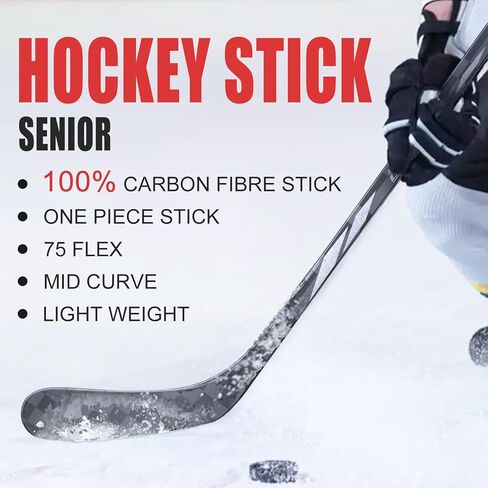 GY Ice Hockey Stick Senior Professional 100% Carbon Fibre Hockey Stick Adult 66"" Length, Shaft Woven UD 24K / Fle 75 in Saudi Arabia
