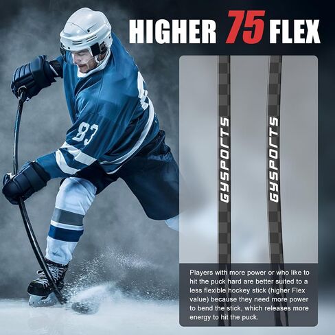 GY Ice Hockey Stick Senior Professional 100% Carbon Fibre Hockey Stick Adult 66"" Length, Shaft Woven UD 24K / Fle 75 in Saudi Arabia