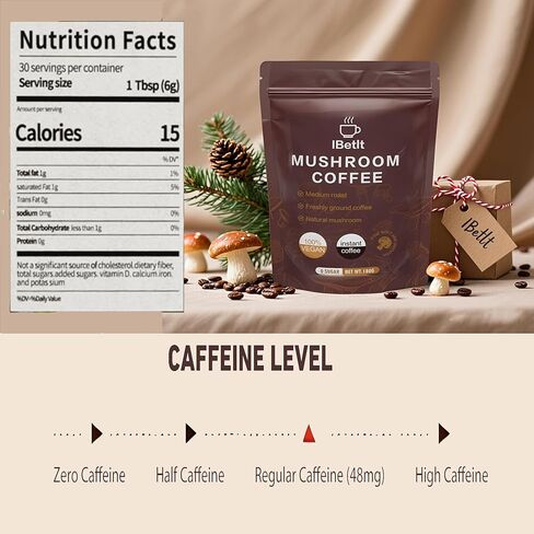 قهوة الفطر العضوي مع 6 عيش الغراب التكيف (Cordyceps ، Reish ، King Trumpet ، Shitake ، Turkey Tail ، Lions Mane)-الطاقة المحسنة ، التركيز والمناعة ، 30 حصة in Kuwait