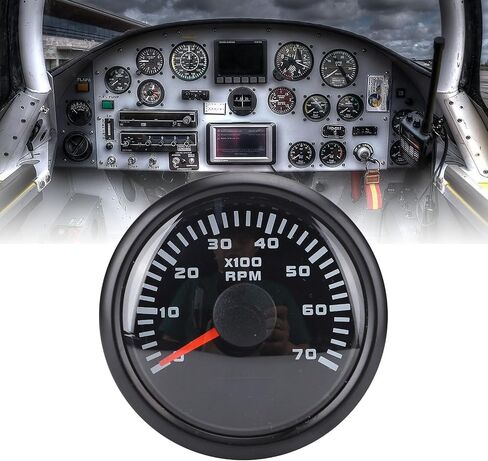 مقياس سرعة الدوران 52 ملم 2 بوصة RPM مقياس سرعة 7000 دورة في الدقيقة مع 7 ألوان خلفية نسبة السرعة القابلة للتعديل للسيارة شاحنة RV قارب (DIAL الأسود غطاء أسود CX6229B) in Saudi Arabia
