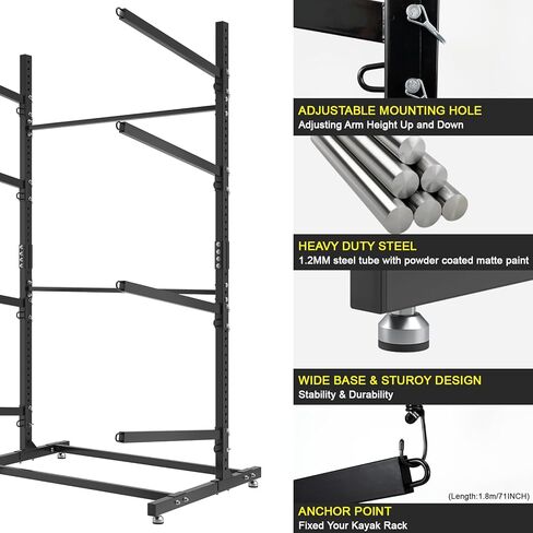 رف تخزين LotFun Kayak، حامل كاياك قائم بذاته شديد التحمل وقابل للتعديل، مرآب تخزين داخلي وخارجي، مع عجلات ووسادة قدم، لزوارق الكاياك، وSUPs، والزوارق، وألواح ركوب الأمواج (مستويين) in Kuwait