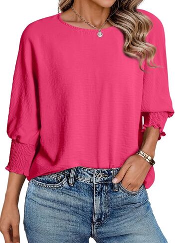 Dokotoo Womens Tops Spring Fashion 2024 Dressy Casual Blouses Cute Babydoll Tops 3/4 Sleeve Shirts in Saudi Arabia