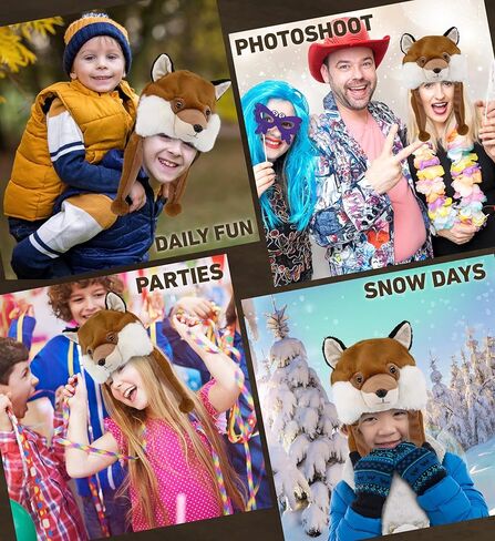 DolliBu Plush Novelty Hat - Super Soft Stuffed Animal Hat with Ear Flaps, Warm Fleece Beanie for Kids, Teens, Adults - One Size in Kuwait