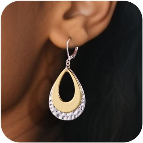 925 Sterling Silver Teardrop Dangle Earrings for Women Hammered Layer Drop Dangle Earrings Jewelry Hypoallergenic Boho Teardrop Leverback Dangle Earings for Jewelry Gifts in Saudi Arabia