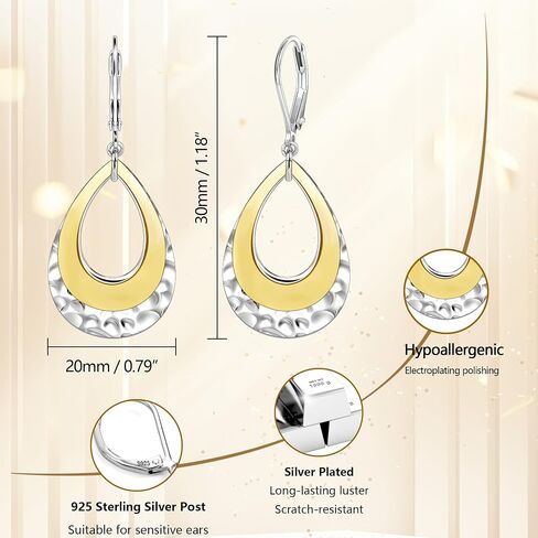 925 Sterling Silver Teardrop Dangle Earrings for Women Hammered Layer Drop Dangle Earrings Jewelry Hypoallergenic Boho Teardrop Leverback Dangle Earings for Jewelry Gifts in Saudi Arabia