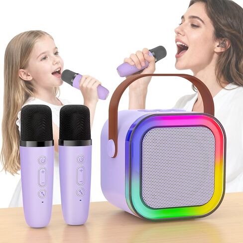 Mini Karaoke Machine for Kids,Haomuren,Portable Bluetooth Singing Speaker with 2 Wireless Microphones,Birthday Gifts Toys little Girls for 3,4,5,6,7,8,9,10,11,12 Years Old Toddler Karaoke Machine,Pink in Saudi Arabia