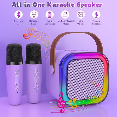 Mini Karaoke Machine for Kids,Haomuren,Portable Bluetooth Singing Speaker with 2 Wireless Microphones,Birthday Gifts Toys little Girls for 3,4,5,6,7,8,9,10,11,12 Years Old Toddler Karaoke Machine,Pink in Saudi Arabia