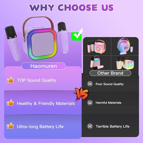 Mini Karaoke Machine for Kids,Haomuren,Portable Bluetooth Singing Speaker with 2 Wireless Microphones,Birthday Gifts Toys little Girls for 3,4,5,6,7,8,9,10,11,12 Years Old Toddler Karaoke Machine,Pink in Saudi Arabia
