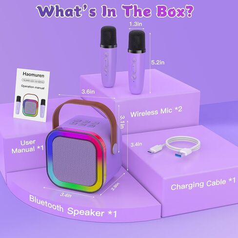 Mini Karaoke Machine for Kids,Haomuren,Portable Bluetooth Singing Speaker with 2 Wireless Microphones,Birthday Gifts Toys little Girls for 3,4,5,6,7,8,9,10,11,12 Years Old Toddler Karaoke Machine,Pink in Saudi Arabia