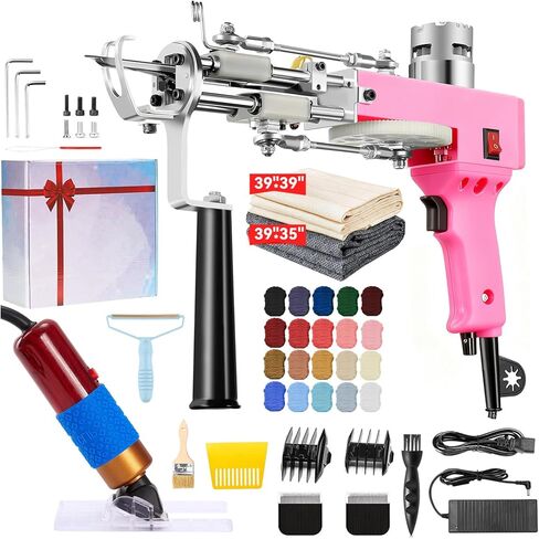 besgeer rug tufting بندقية مع مجموعة سجادة تقطيع-قطة سجادة-توت-غون مع القبلة ، 2 في 1 حلقة مقطوعة السجاد بندقية ونحت كليبرز ، طقم آلة صانع البساط والقطط والقطعة والغزل （الزيتون الأسود） in Kuwait