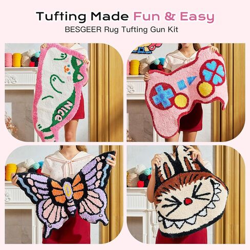 besgeer rug tufting بندقية مع مجموعة سجادة تقطيع-قطة سجادة-توت-غون مع القبلة ، 2 في 1 حلقة مقطوعة السجاد بندقية ونحت كليبرز ، طقم آلة صانع البساط والقطط والقطعة والغزل （الزيتون الأسود） in Kuwait