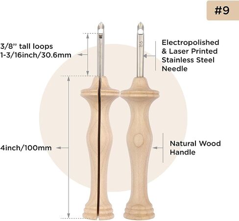 The Oxford Punch Needle #10 (1/4 inch Loop) Regular Point Punch Needle | Patented Design | Ergonomic Natural Wood Handle | Electropolished Steel Tip | Ideal for Rug Hooking in Kuwait