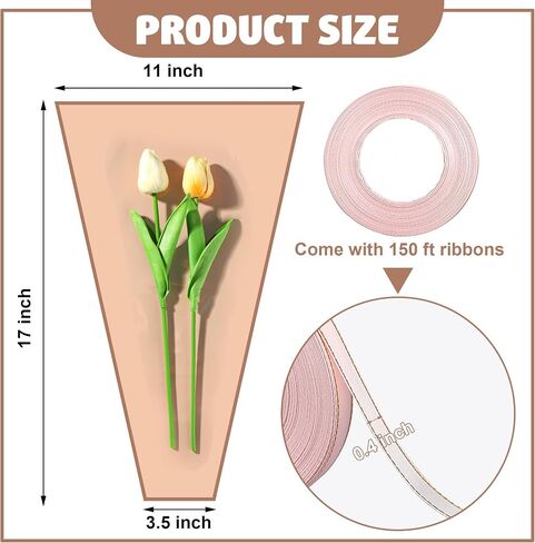 50 PCS Flower Wrapping Bags for Bouquets Pink Floral Bouquet Packing Sleeves with Ribbon 17 x 11 Inches Plastic Flower Bouquet Sleeve for Birthday Mother's Day Wedding Graduation Florist Supplies in Saudi Arabia