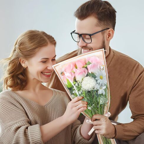 50 PCS Flower Wrapping Bags for Bouquets Pink Floral Bouquet Packing Sleeves with Ribbon 17 x 11 Inches Plastic Flower Bouquet Sleeve for Birthday Mother's Day Wedding Graduation Florist Supplies in Saudi Arabia