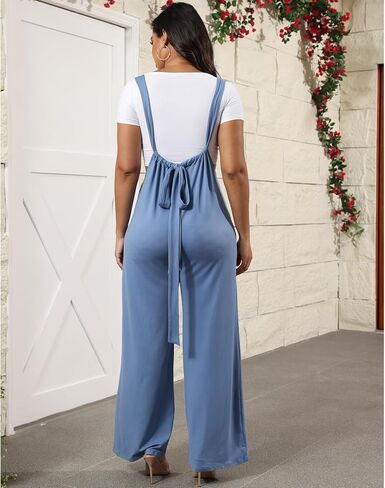 بذلة نسائية كاجوال بدون أكمام من ECHOINE، بنطال واسع الساق وحزام قابل للتعديل مع جيوب in Kuwait