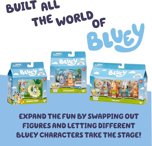Bluey Figure 2-Pack - Surprise Blaster Suit Pack, 2.5 inch / 6.35 cm Figures of Bluey and Neighbor Chucky, Recreate Favorite Moments from The Bluey Episode - Surprise in Saudi Arabia